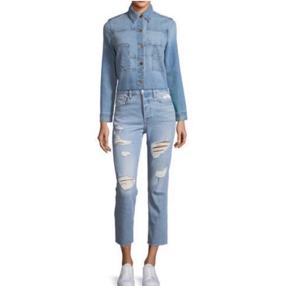 FRAME Denim Le Original Harrah Distressed Straight Leg High Waist Cropped Jean - Picture 8 of 8